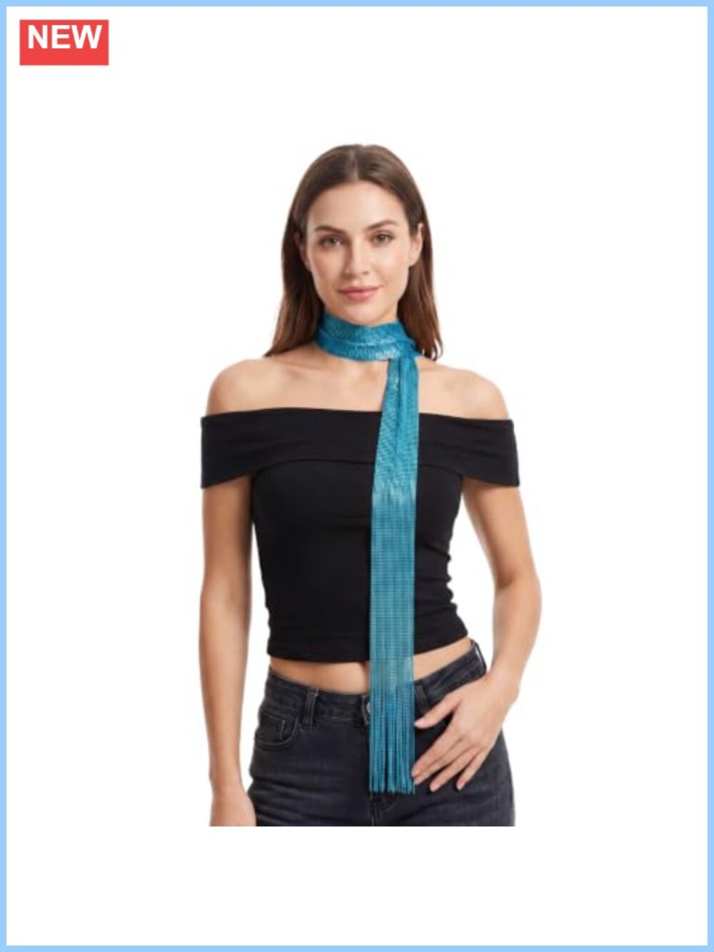 Skinny Scarf Long Sequins Tassel Lightweight Polyester Festival Rave Women